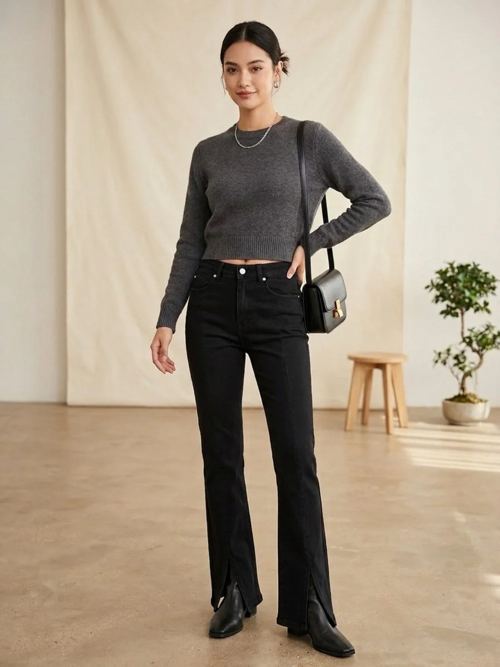 Zara Black Split-Hem Straight Leg Jeans 2 Denim